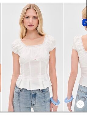 Lisa Says Gah Ivory Square-Neck Peplum Top